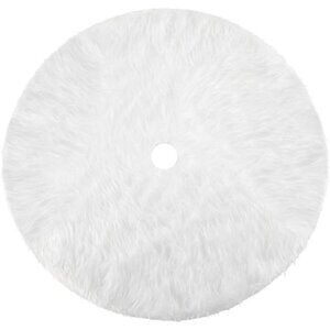 Plush Christmas Tree Skirt - Snow White Round Base Cover, 31-inch